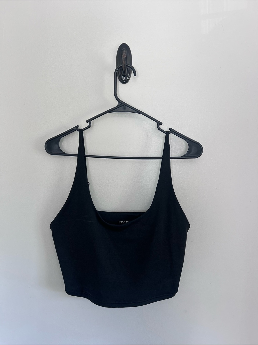 REORIA Black Crop Tank Top, Scoop Neck, Size L